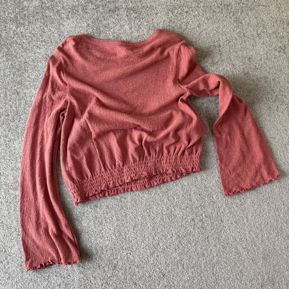 NWT Madewell Women's Medium Smocked Bell Sleeve Ruffled Bottom Dusty Rose - Picture 5 of 5